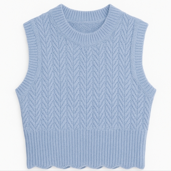 Zara Cable Knit Sweater Vest Preppy Cozy Wool Alpaca Blend Light Blue Small - Picture 1 of 13